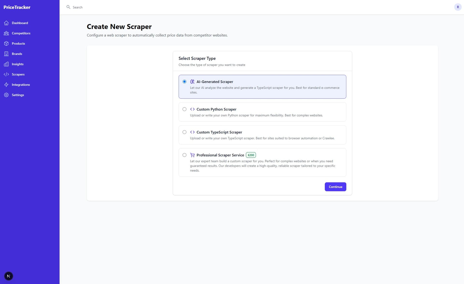 Scraper configuration interface